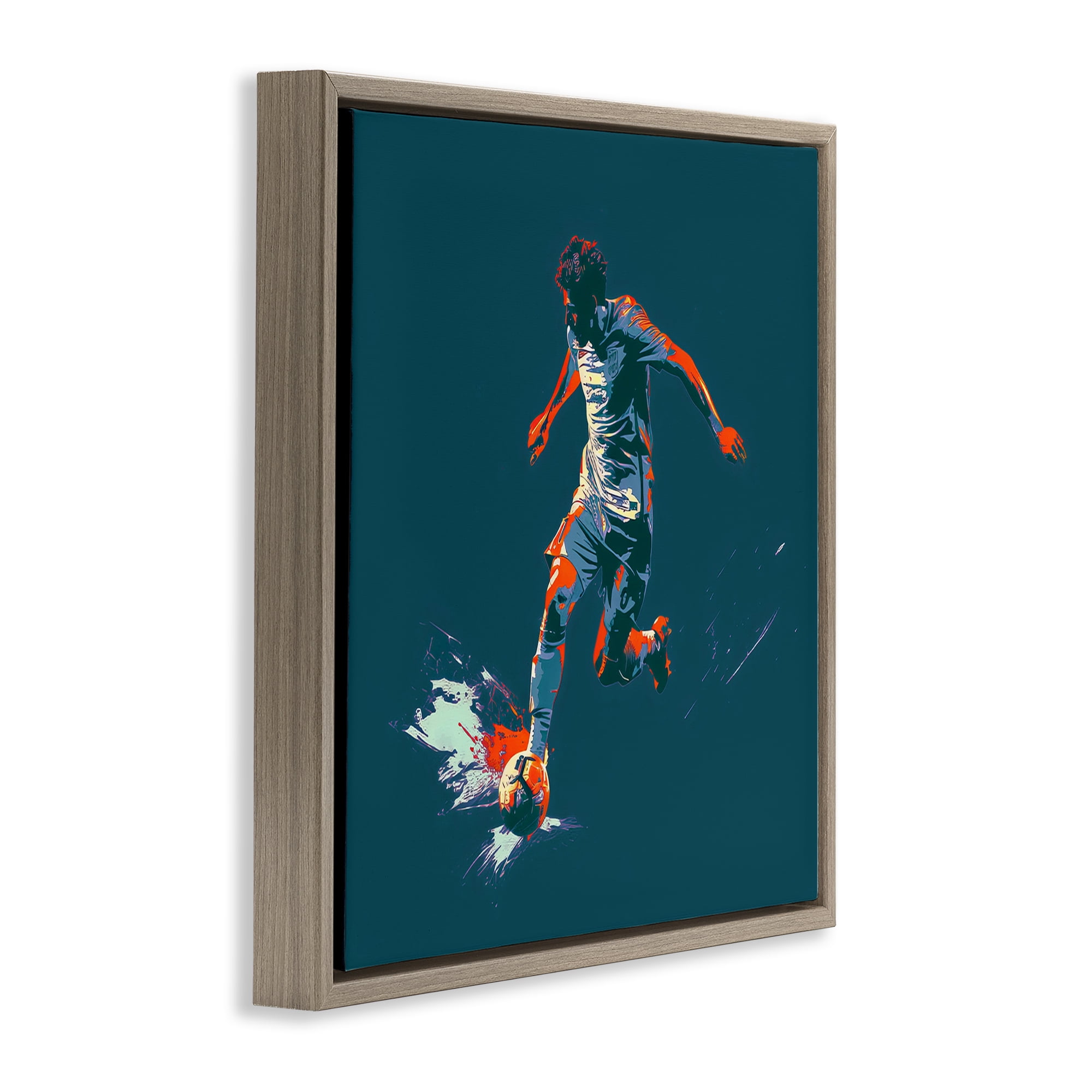 Stupell Industries Winning Soccer Goal Sports Painting Brown Floater Framed Canvas Art Print Wall Art, 18 x 18