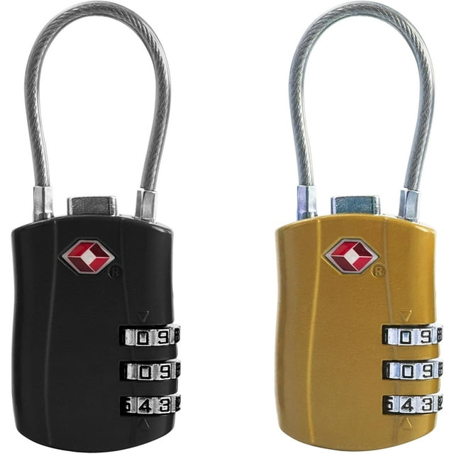 WWS-TSA Locks for Luggage, Small Padlock Combination with Cable, Luggage Locks TSA Approved, Combo Padlock with Code, for Travel Suitcase, Gym Locker, Gun Case, Backpack Zipper (Black+Golden)