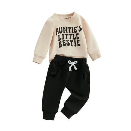 

Tsseiatte Toddler Girls 2 Piece Outfit Letter Print Long Sleeve Sweatshirt and Elastic Pants Set Baby Cute Fall Clothes