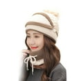 thumbnail image 2 of Cheers.US 3Pcs/Set Beanie Pompom Neck Warmer Scarf Set Women Winter Hat Outdoor Riding Buttons Pompom Knitted Hat Face Cover Neck Scarf Set, 2 of 5
