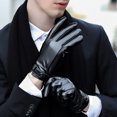 thumbnail image 5 of dianhelloya Fleece Lining Buttons Cuffs Full Finger Men Gloves Winter Windproof Faux Leather Cycling Gloves 1 Pair Black, 5 of 8