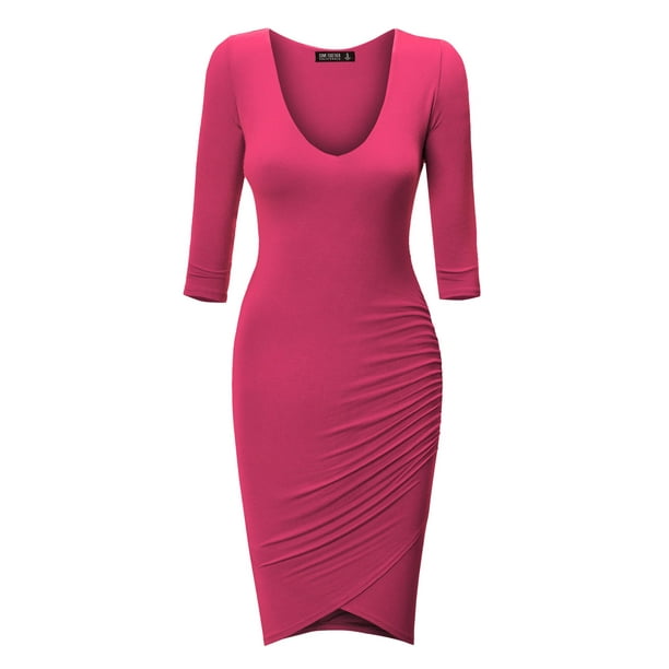 Made by Johnny - MBJ WDR940 Womens Deep V Neck 3/4 Sleeve Tulip Bodycon ...