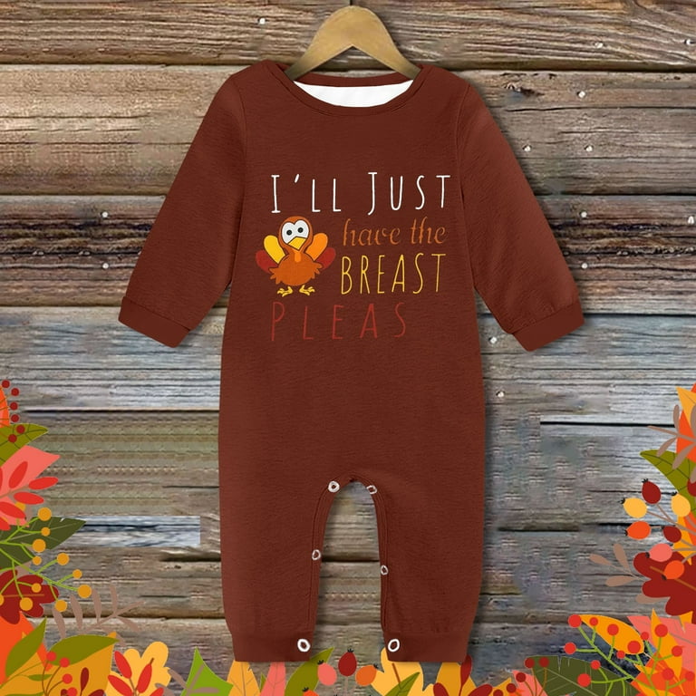 My First Thanksgiving Baby Outfit - Turkey Embroidered Jumpsuit Romper For Newborns & Infants (0-18 Months, Beige)