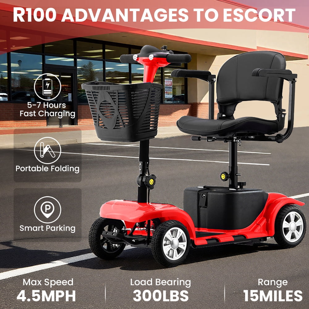 Arshin Upgrade 4 Wheels Mobility Scooters for Seniors & Adult,All Terrain Motorized Scooters with 300 lbs,Red