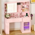 thumbnail image 3 of Ktaxon Makeup Vanity with Lighted Mirror,  Vanity Table Set w/ Charging Station, Side Rack, Macron Pink, 3 of 10
