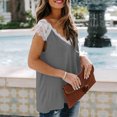 thumbnail image 3 of Pompotops Mode Femme Col Rond Manches Courtes Hauts en Dentelle T-Shirt Tees Ample Court, 3 of 5