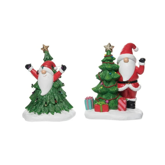 Transpac Resin Gnome Tree Figurine Set of 2 Christmas Home Decorations Decorative Objects for Holiday Cheer