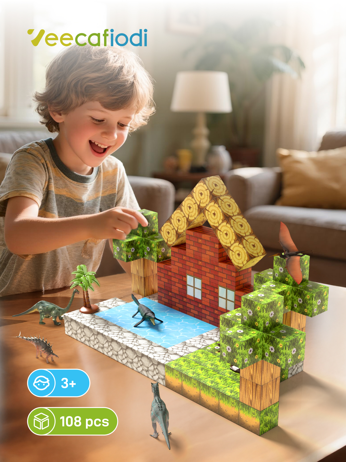 Veecafiodi 108-Piece Magnetic Blocks Dinosaur Set photo 6