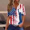 thumbnail image 2 of Camisetas de Verano de Manga Corta de las Mujeres, Día de la Independencia Informal Impreso, Top con Cuello en V para las Mujeres, 2 of 8