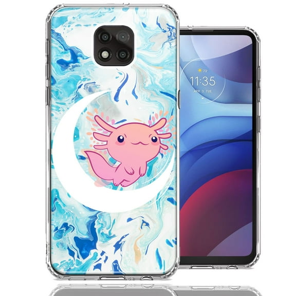 MUNDAZE For Motorola Moto G Power 2021 Pink Axolotl Moon Mable Design Double Layer Phone Case Cover