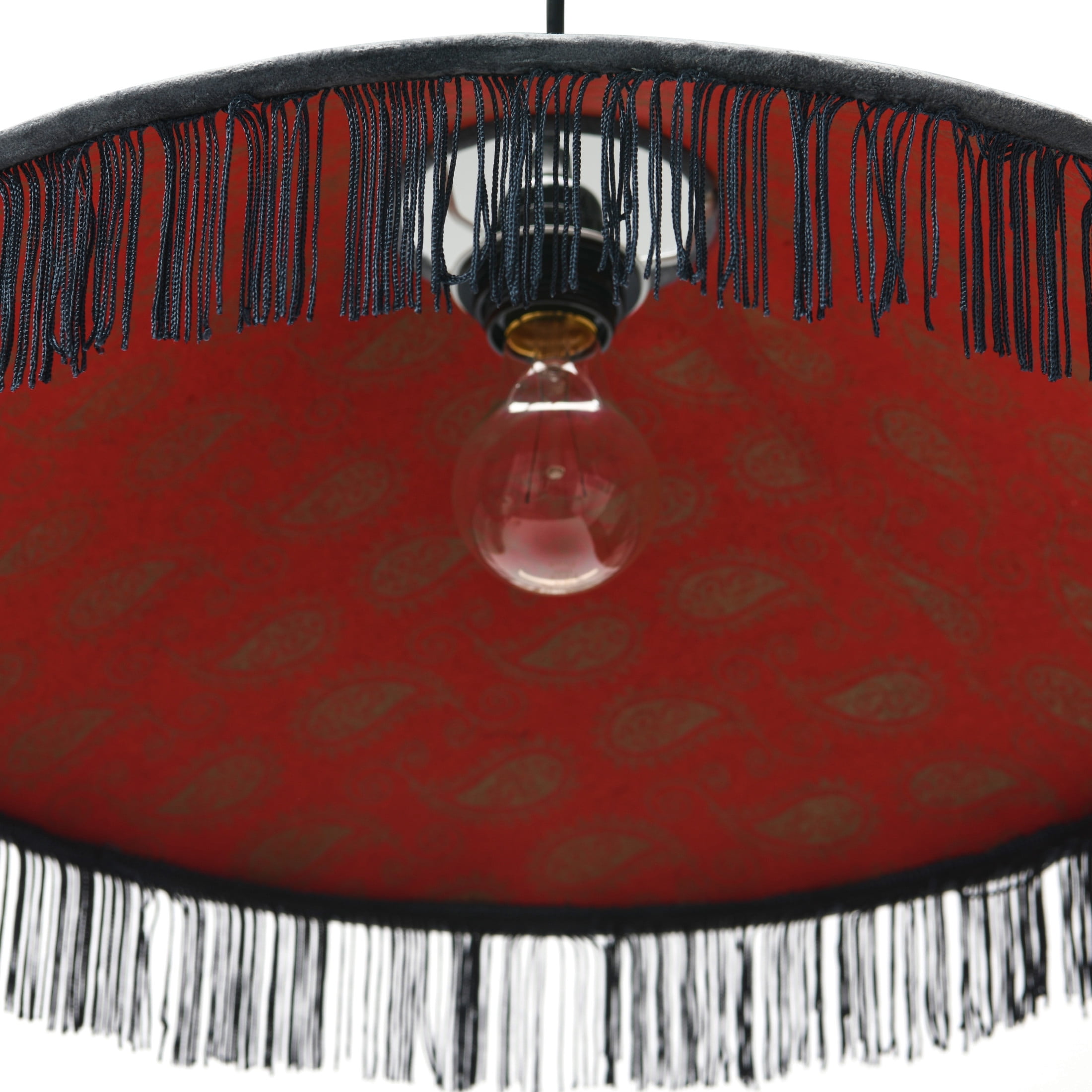 Creative Co-Op Creative Co-Op Mid Century Velvet Ceiling Light with Tassels, Charcoal