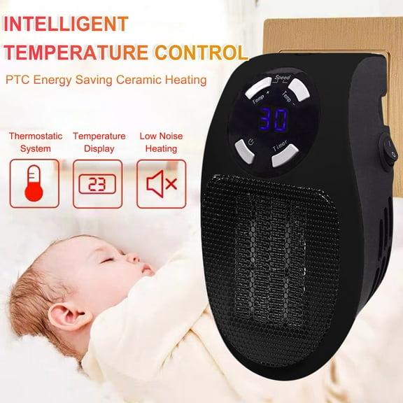 Hohaski 500W Ceramic Plug In Heater Fast Room Wall Indoor Heater Adjustable thermostat Timer LED Display