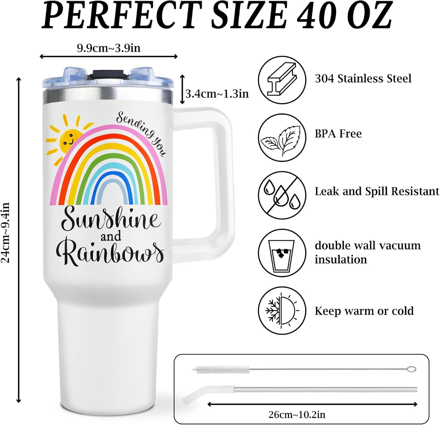 Sending Sunshine Gifts for Women, Get Well Soon Gifts for Women, Inspirational/Cancer Care/Thinking of You/Sympathy Gifts for Women Friends, Christmas Birthday Gifts for Women 40 Oz Tumbler