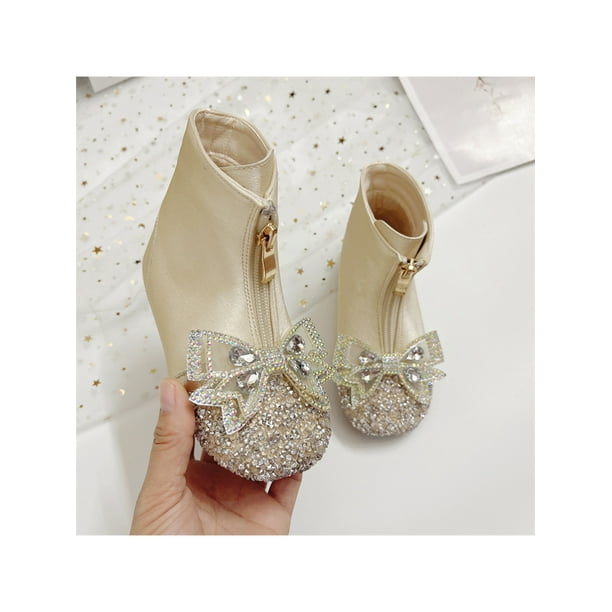 Woobling Kids Girl Ankle Boots Rhinestone Dress Boot Bow Booties
