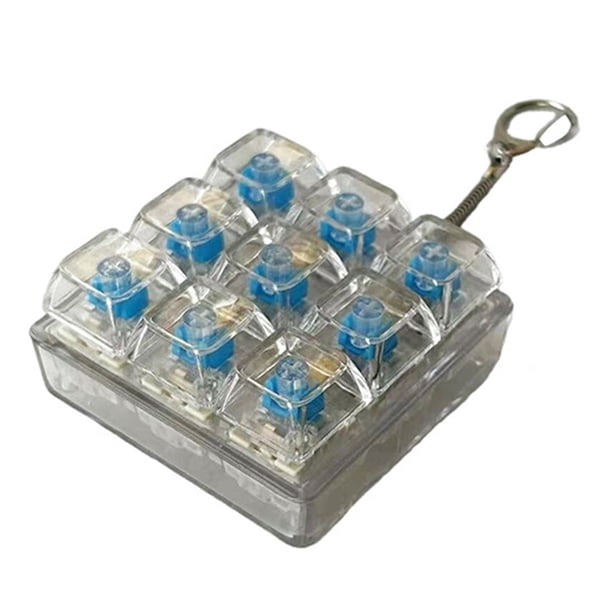 Llavero con teclado mecánico, colgante, juguete antiestrés con sonido táctil, botones de luz LED transparentes, llavero portátil