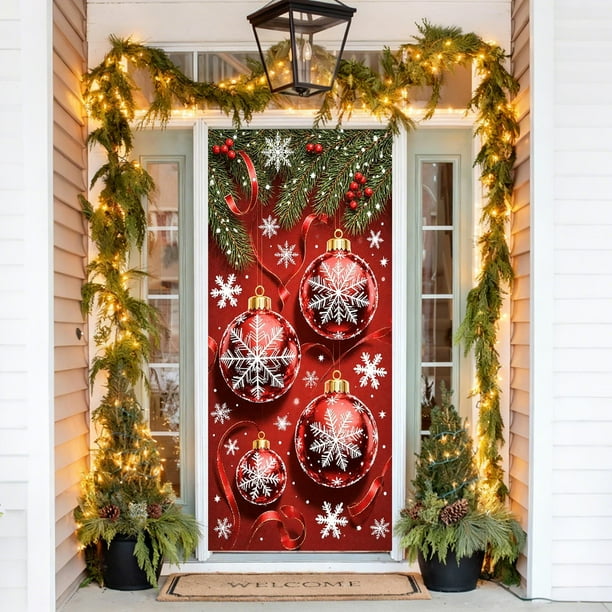 Hogar y cocina, Decoración del hogar, Decoración navideña, Cubierta de puerta navideña de 35 x 71 pulgadas - Patrón de Papá Noel - Decoración de puerta para el día de Navidad - Decoración para fiestas