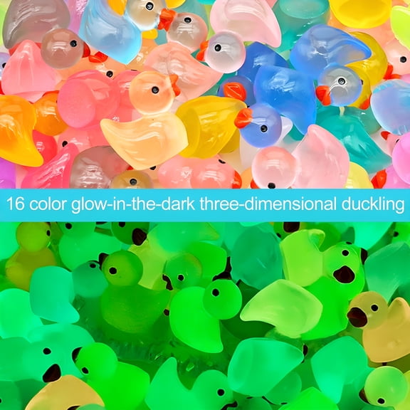XIBUFE 2026 New Mini Duck Figurine Glow-In-The-Dark Resin Little Duck Ornament Tiny Animal Toy Miniature Statue Fairy Garden Microlandscape Desktop Decoration Mix Color Mini Resin Animals 30Pcs