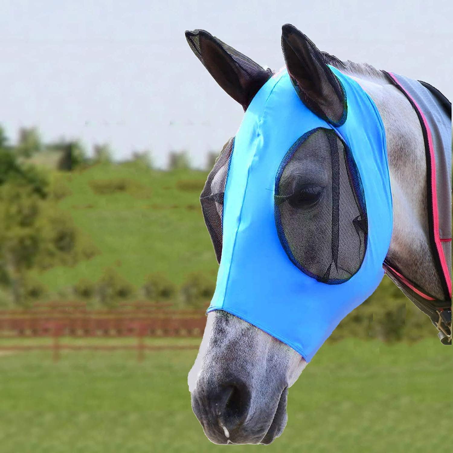 Horse Fly Mask,Fly Masks for Horses with Ears,Smooth & Elasticity Lycra Fly Mask,Equestrian and