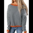 thumbnail image 3 of Suéteres de Mujer de Larga, Cuello Redondo, Rayas de Colores, Suéteres Casuales de Punto Negro & Rojo Anaranjado M, 3 of 9