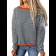 thumbnail image 3 of Suéteres de Mujer de Larga, Cuello Redondo, Rayas de Colores, Suéteres Casuales de Punto Negro & Rojo Anaranjado XXL, 3 of 9