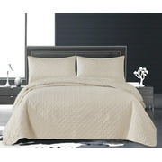 EleganHome 3-Piece Quilt Set Beige Color, Basketweave Pattern Bedspread/Coverlet Queen Size (90"x90")