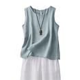 thumbnail image 2 of WULMLEO Cotton Linen Tank Tops for Womens Comfy Lounge Wear Summer Sleeveless Crewneck Shirts Casual Blouse Loose Fit Camis Light Blue Cotton-Linen Blend, 2 of 6