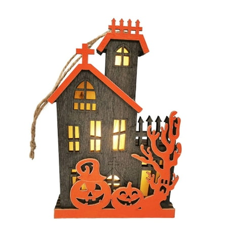 

SSBSM Wooden Halloween Pendant Luminous Battery Powered Sturdy Crafts Ornament Festival Decoration Holiday Props Halloween Pumpkin Haunted House Hanging Light for Party