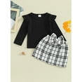 thumbnail image 2 of Suealasg Kids Girls Spring Skirt Set 6M 1T 2T 3T 4T 5T Long Sleeve Round Neck Tops +Tweed Plaid Print Bow Skirt Set 2 Piece Casual Autumn Clothing for Child Girls, 2 of 9