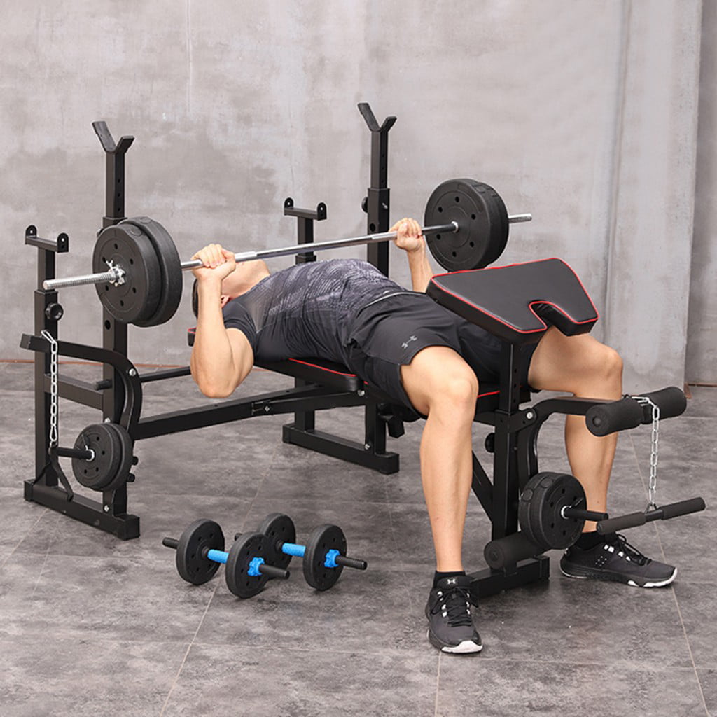 Details about  / Weight Bench Set W// Weight Gym Sit Up Bench Press Lifting Barbell Rack Exercise