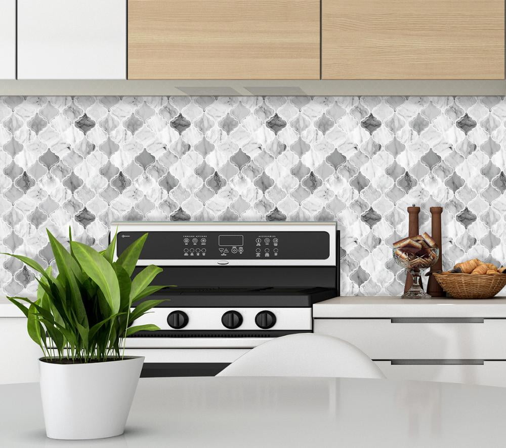 clevermosaics 12" x 12" Marble Peel and Stick Wall Tiles for Kitchen Backsplash - 6 Sheets