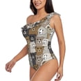 thumbnail image 3 of Yiaed Cartoon Bear Print Women One Piece Swimsuits Tummy Control One Shoulder Bathing Suits Pattern Ruffle Swimwear-Small, 3 of 8