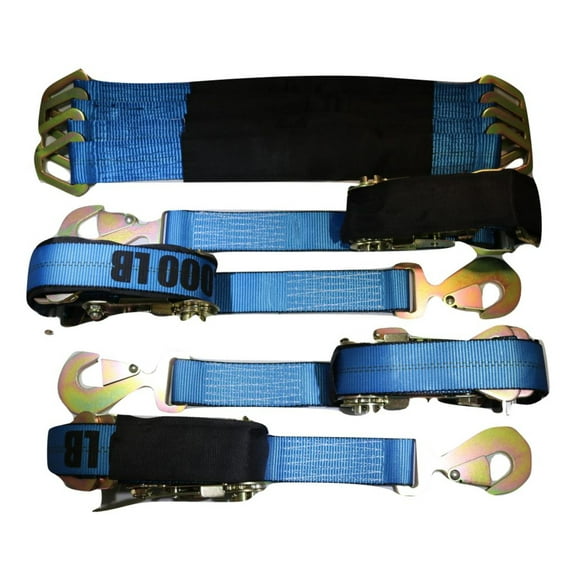 Axle Strap Tie Downs 24" Long & Qty 4 Ratchet Tow Straps Car Haulers, BLUE | 4 PACK