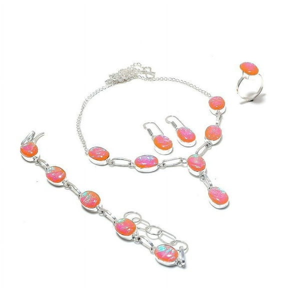 Natural Pink Triplet Opal Gemstone 925 Sterling Silver Jewelry Set