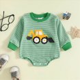 thumbnail image 2 of Gerichy Newborn Baby Boy Fall Outfit Tractor Embroidery Striped Bubble Romper Long Sleeve Waffle Knit Bodysuit 0-18 Months, 2 of 7