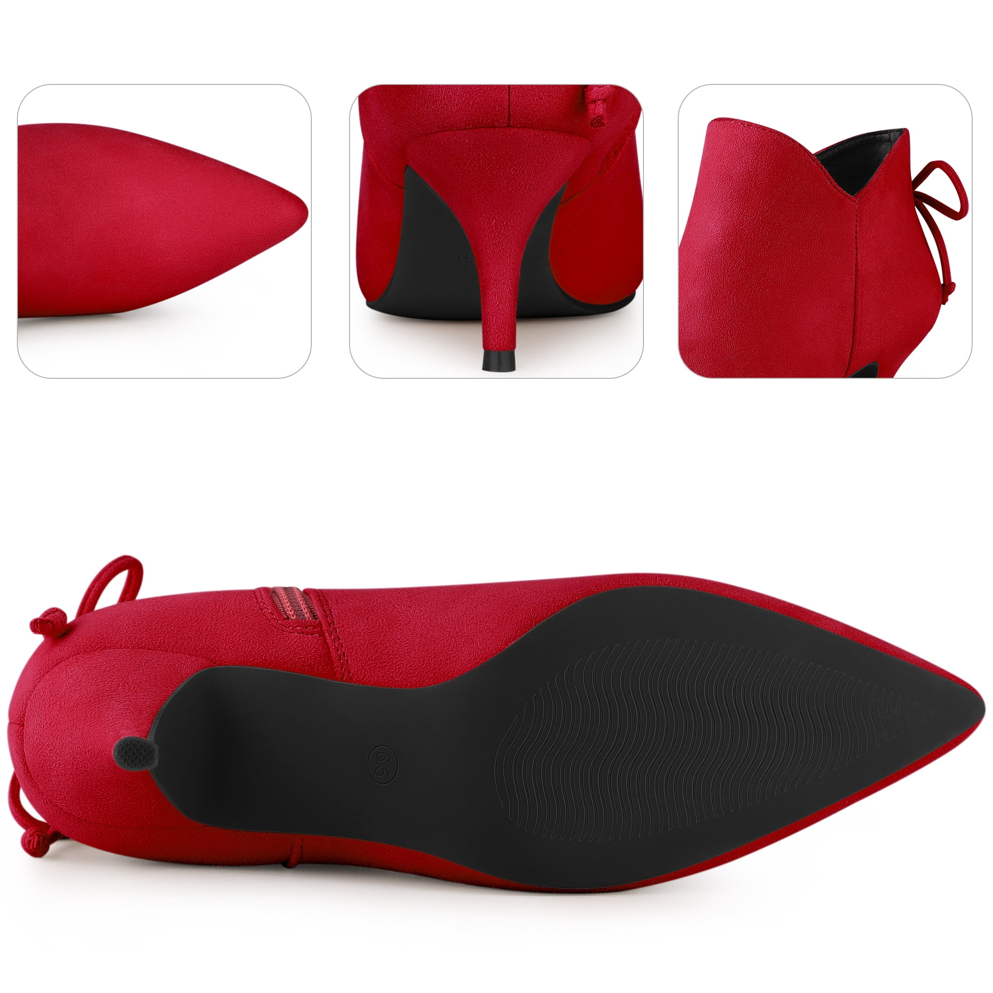DARING DIVA Women's Pointed Toe Bow Cutout Kitten Heel Ankle Boots Red 6