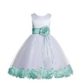 thumbnail image 2 of Ekidsbridal Satin Floral Petals Rose Tulle White Flower Girl Dress Formal Evening Gown Pretty Princess Wedding Photoshoot Ballroom 007 16, 2 of 3