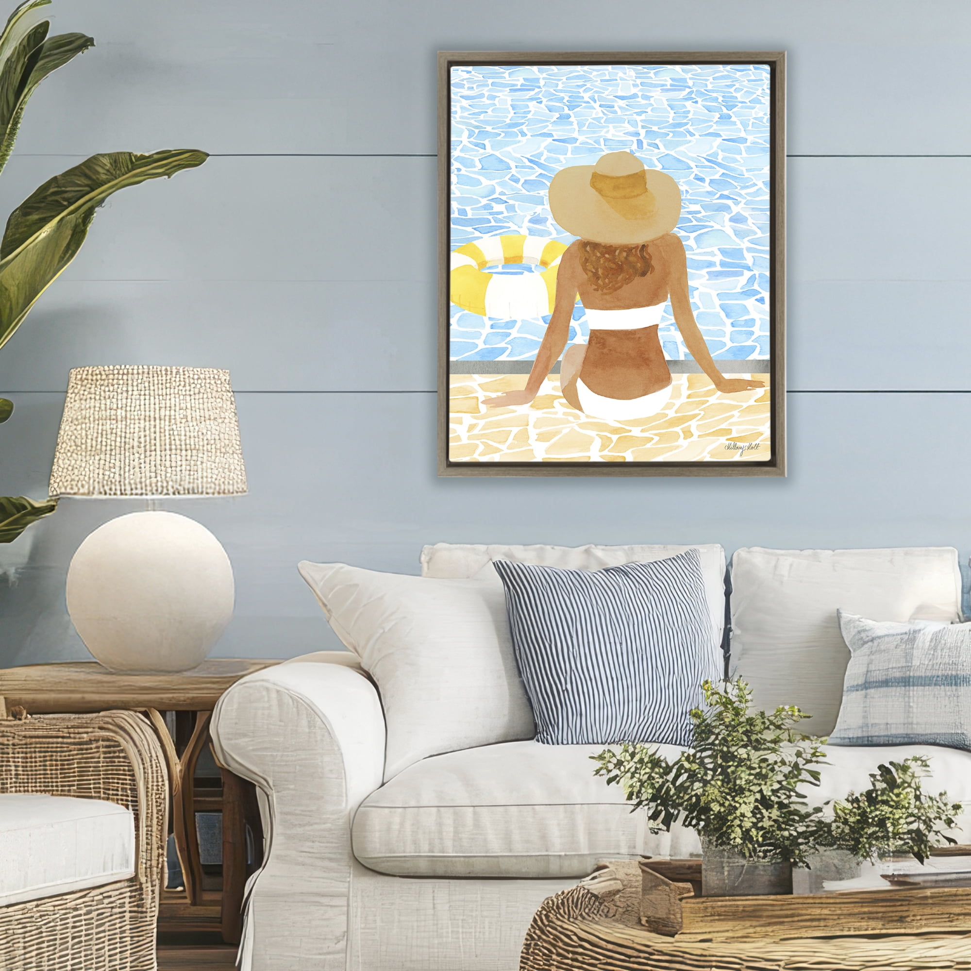 Stupell Industries Summer Poolside Chill Brown Framed Floater Canvas Wall Art, design by Hillary Holt