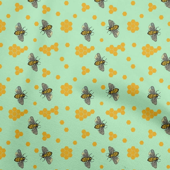 oneOone Viscose Chiffon Mint Green Fabric Honey Bees Diy Clothing Quilting Fabric Print Fabric By Yard 42 Inch Wide