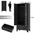 thumbnail image 3 of Metal Wardrobe Cabinet,71 Armoire Wardrobe Closet with Drawers and Hanging Rod,Metal Armoire with Adjustable Shelves for Closet,Bedroom,Farmhouse Storage Cabinet with Drawer(Black), 3 of 8
