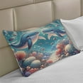 thumbnail image 2 of Ambesonne Whale Knitted Quilt Pillowcover, Aqua Art Deep Ocean Cartoon, 36"x20", Sea Blue and Coral, 2 of 2
