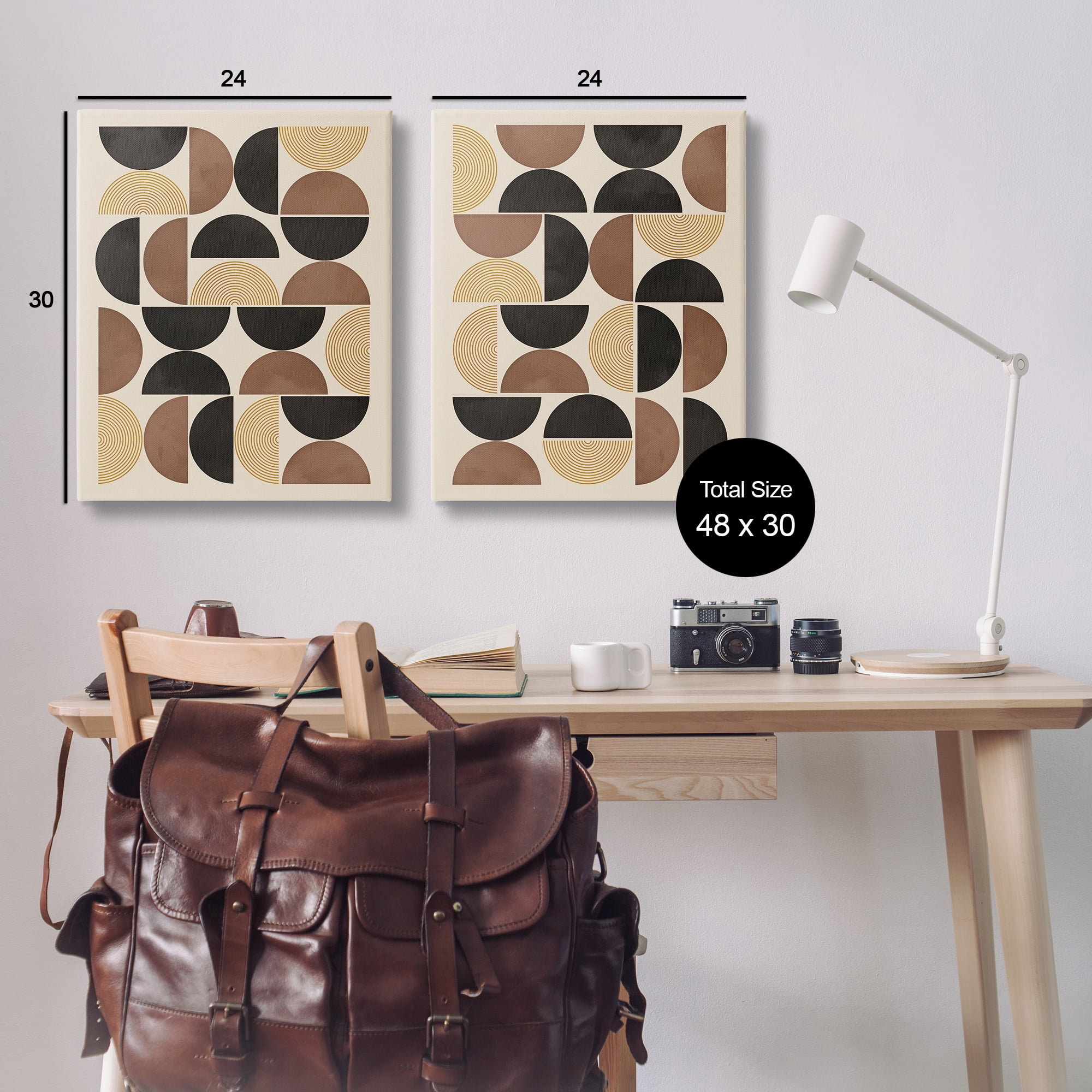 Stupell Industries Midcentury Geometric Semicircles Abstract Painting Wrapped Canvas Art Print Wall Art, 24 x 30, Set of 2