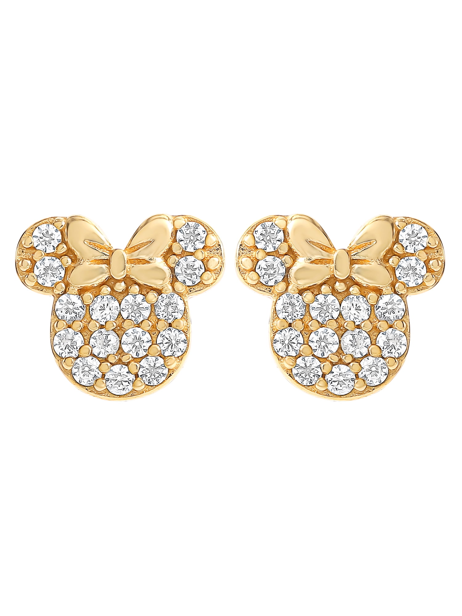 Disney Women’s 14K Gold Plated Sterling Silver Minnie Stud Earring Set, 2 Pairs