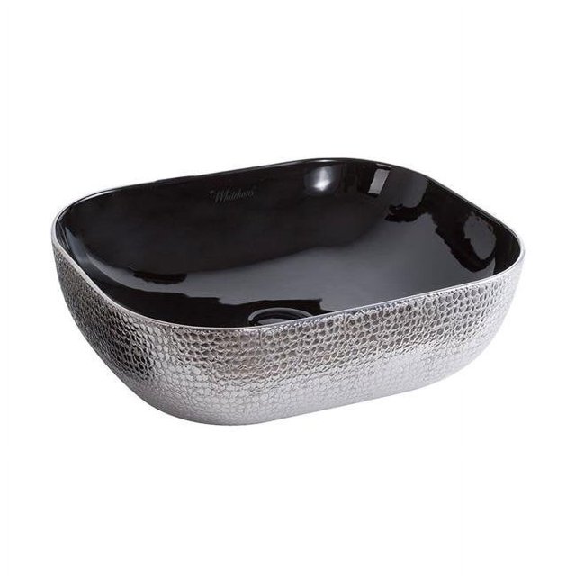 Whitehaus Collection WH71302-F20 Isabella Plus Collection Rectangular Above Mount Basin with Center Drain - Silver & Black