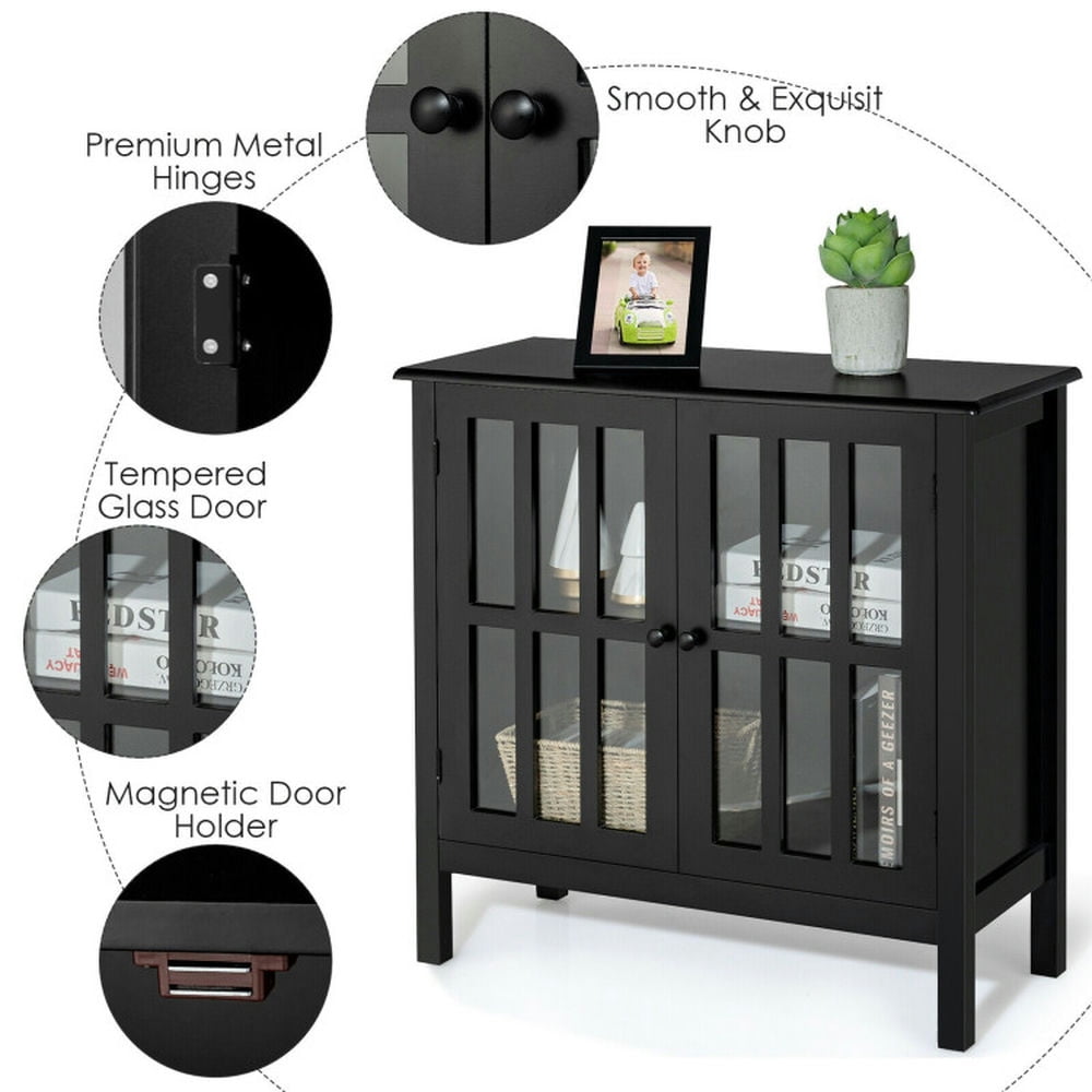 Finihen Kitchen Storage Cabinet, Buffet Sideboard, Glass Door Sideboard Console Storage Buffet Cabinet, for Dining Room, Kitchen, Living Room, Black Finihen Kitchen Storage Cabinet, Buffet Sideboard, Glass Door Sideboard Console Storage Buffet Cabinet, for Dining Room, Kitchen, Living Room, Black