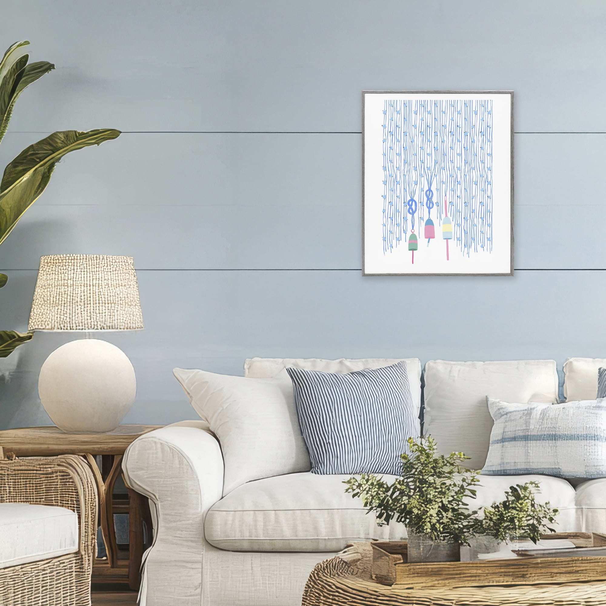 Stupell Industries Hanging Buoys on Ropes Gray Framed Giclee Art, design by Melissa Tilley
