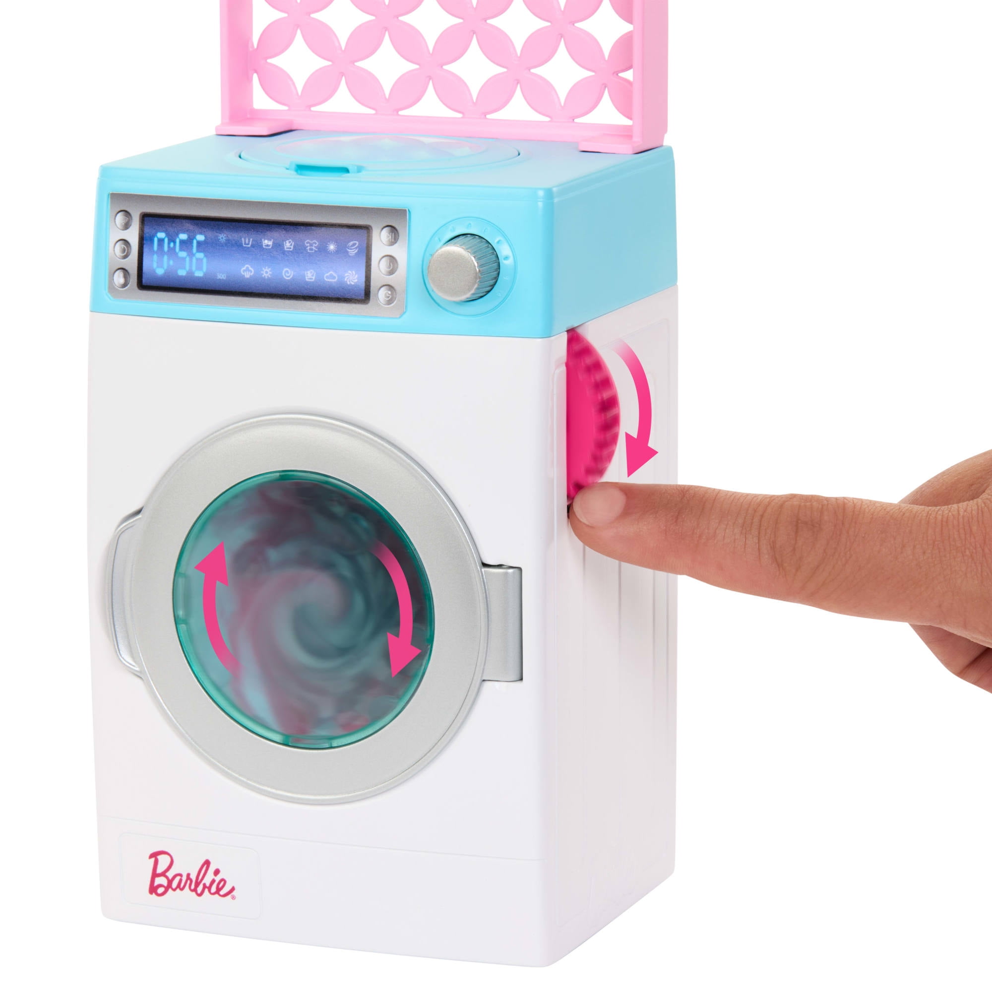 Barbie World Spinning Washer & Dryer Toy Playset with Laundry Accessories like Hangers, Basket, & Mo(图3)