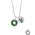 thumbnail image 2 of Delight Jewelry Silvertone Green Resin Wreath with Crystals Silvertone Script Initial Disc - Y - Charm Necklace, 20"+3", 2 of 4