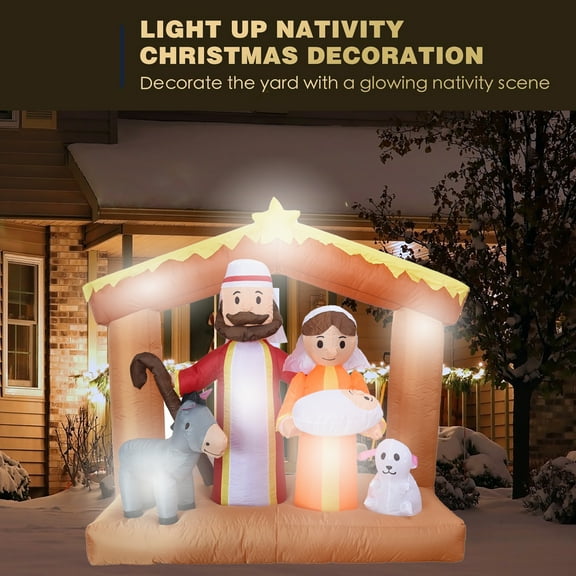 Christmas Inflatables Nativity Scene Outdoor Decorations, Christmas Blow Up Yard Decorations Nativity Sets for Garden Lawn Xmas Decor