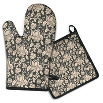 Pioneer Flower Floral Print Pattern Kitchen Oven Mitt and Pot Holder Sets 2 Pcs for Baking, Cooking and Grilling, Heat Resistant Up To 392 °F
