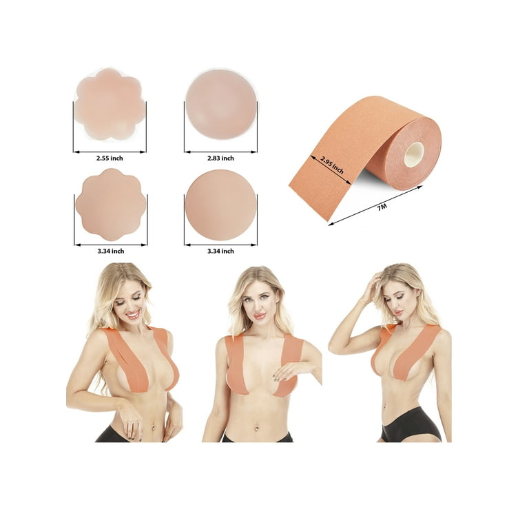 YouLoveIt Boobytape Breast Lift Tape Breast Tape Push up Tape Chest Support  Tape for Large Breasts 2 pair non woven nipple cover;2 pair Silicone nipple  cover for Breast Lift 